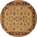 Round Machine Washable Oriental Brown Traditional Rug, wshurb882brn