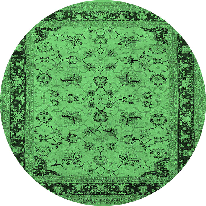 Round Oriental Emerald Green Traditional Rug, urb882emgrn