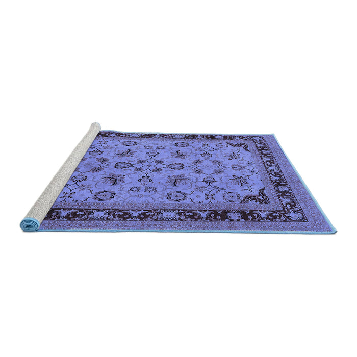 Sideview of Machine Washable Oriental Blue Traditional Rug, wshurb882blu