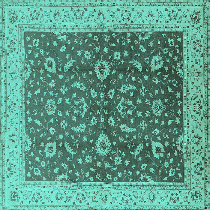 Square Machine Washable Oriental Turquoise Traditional Area Rugs, wshurb883turq