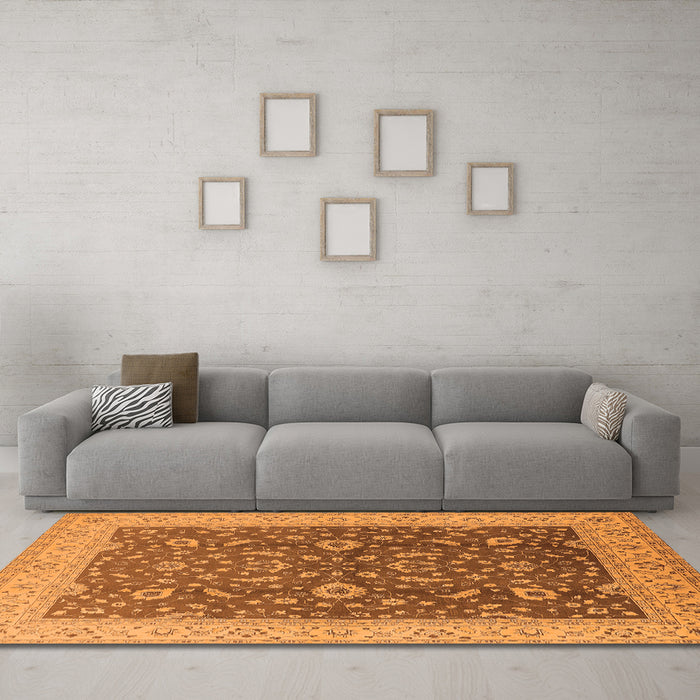 Machine Washable Oriental Orange Traditional Area Rugs in a Living Room, wshurb883org
