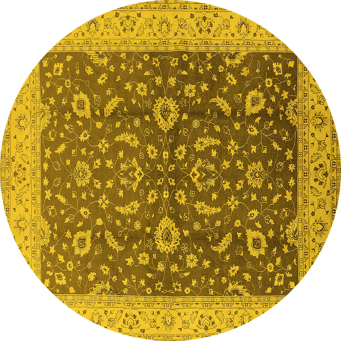 Round Machine Washable Oriental Yellow Traditional Rug, wshurb883yw