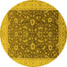 Round Machine Washable Oriental Yellow Traditional Rug, wshurb883yw