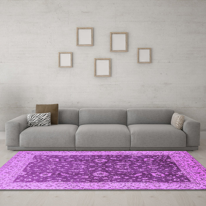 Machine Washable Oriental Purple Traditional Area Rugs in a Living Room, wshurb883pur