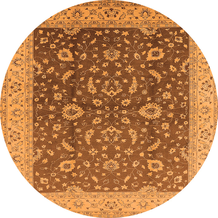 Round Machine Washable Oriental Orange Traditional Area Rugs, wshurb883org