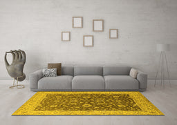 Machine Washable Oriental Yellow Traditional Rug in a Living Room, wshurb883yw