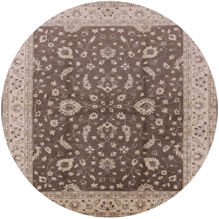 Round Mid-Century Modern Reddish Brown Oriental Rug, urb883