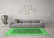 Machine Washable Oriental Emerald Green Traditional Area Rugs in a Living Room,, wshurb883emgrn