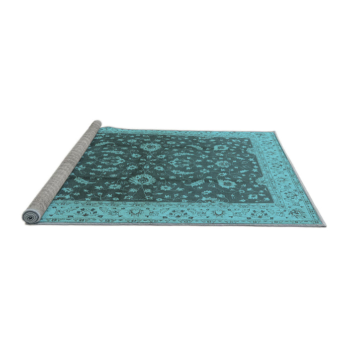 Sideview of Machine Washable Oriental Light Blue Traditional Rug, wshurb883lblu