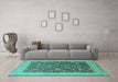 Machine Washable Oriental Turquoise Traditional Area Rugs in a Living Room,, wshurb883turq