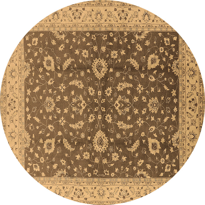 Round Oriental Brown Traditional Rug, urb883brn