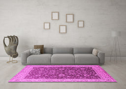 Machine Washable Oriental Pink Traditional Rug in a Living Room, wshurb883pnk