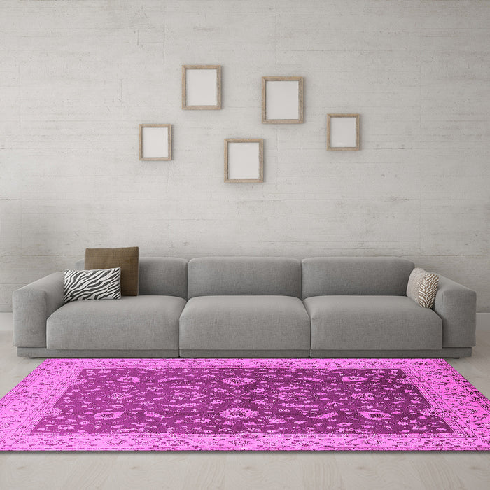 Machine Washable Oriental Pink Traditional Rug in a Living Room, wshurb883pnk