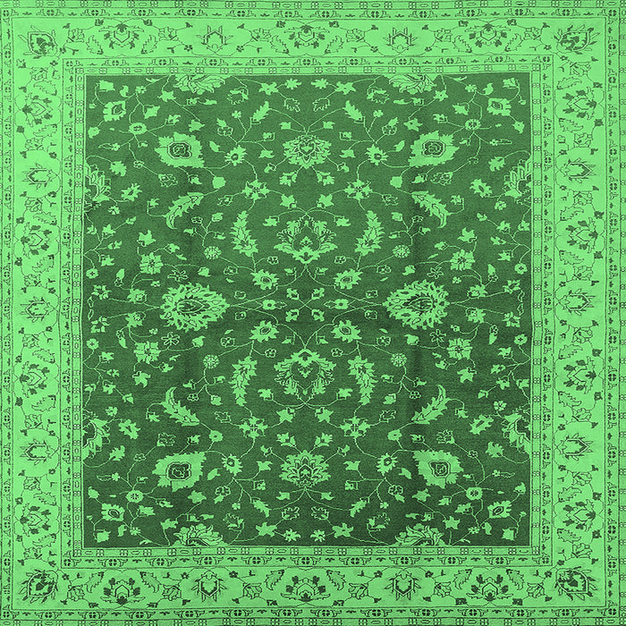 Square Machine Washable Oriental Emerald Green Traditional Area Rugs, wshurb883emgrn