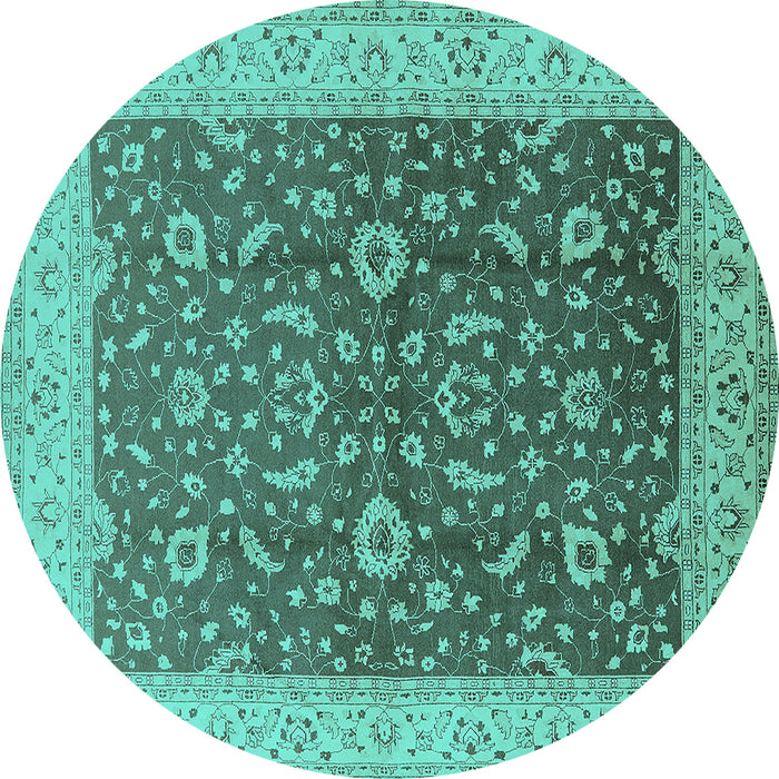 Round Oriental Turquoise Traditional Rug, urb883turq