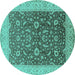 Round Oriental Turquoise Traditional Rug, urb883turq