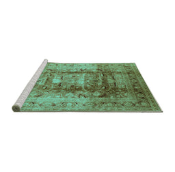 Sideview of Machine Washable Oriental Turquoise Traditional Area Rugs, wshurb884turq