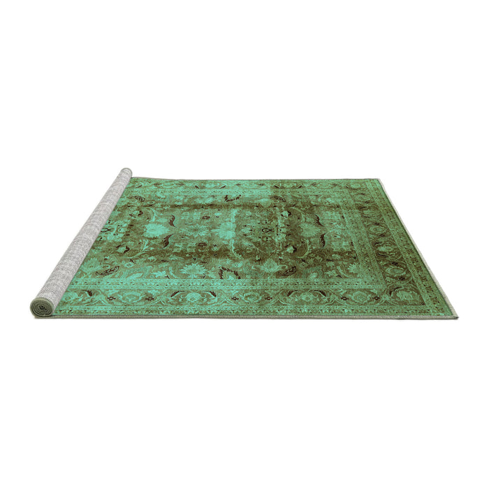 Sideview of Machine Washable Oriental Turquoise Traditional Area Rugs, wshurb884turq