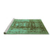 Sideview of Machine Washable Oriental Turquoise Traditional Area Rugs, wshurb884turq