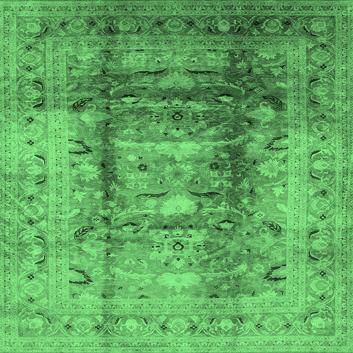Square Machine Washable Oriental Emerald Green Traditional Area Rugs, wshurb884emgrn