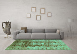 Machine Washable Oriental Turquoise Traditional Area Rugs in a Living Room,, wshurb884turq