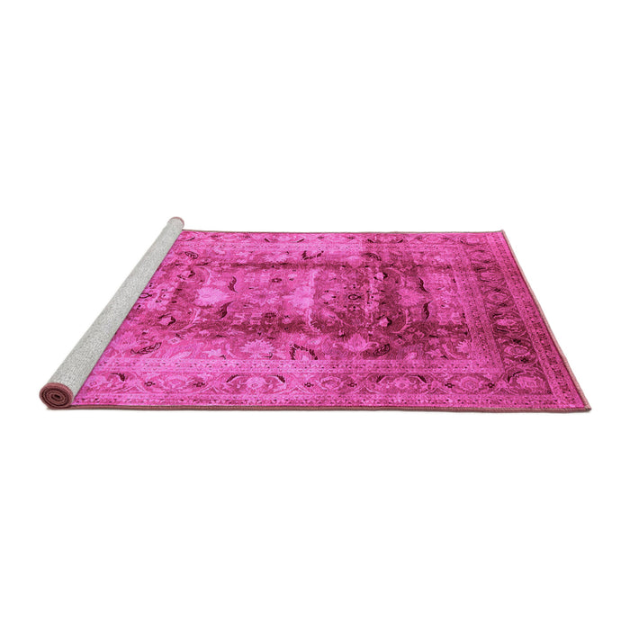Sideview of Machine Washable Oriental Pink Traditional Rug, wshurb884pnk