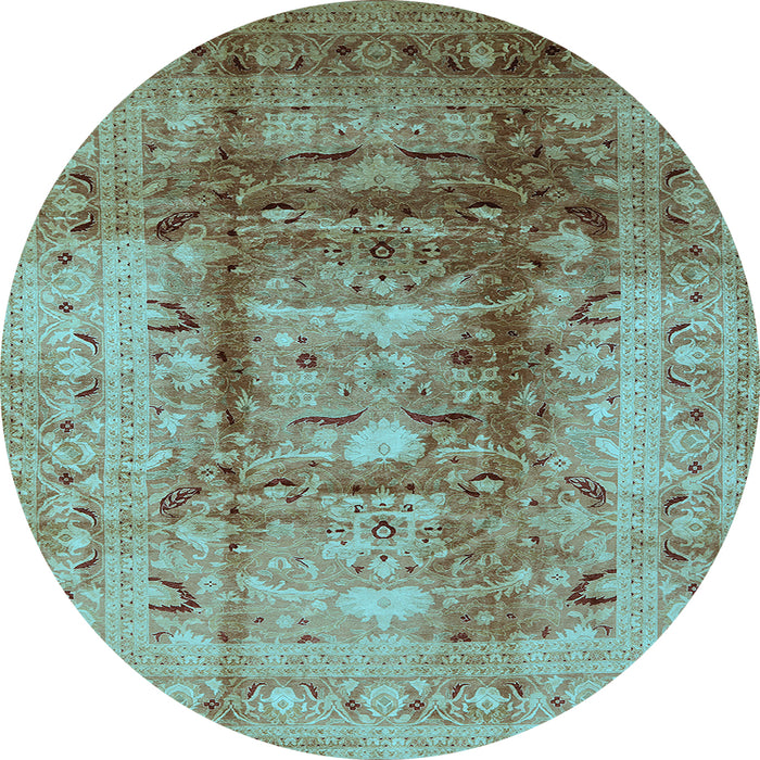Round Oriental Light Blue Traditional Rug, urb884lblu