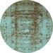 Round Oriental Light Blue Traditional Rug, urb884lblu