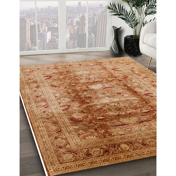 Mid-Century Modern Brown Sand Brown Oriental Rug in Family Room, urb884