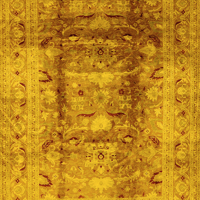 Machine Washable Oriental Yellow Traditional Rug, wshurb884yw
