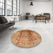 Round Machine Washable Industrial Modern Brown Sand Brown Rug in a Office, wshurb884