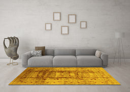 Machine Washable Oriental Yellow Traditional Rug in a Living Room, wshurb884yw