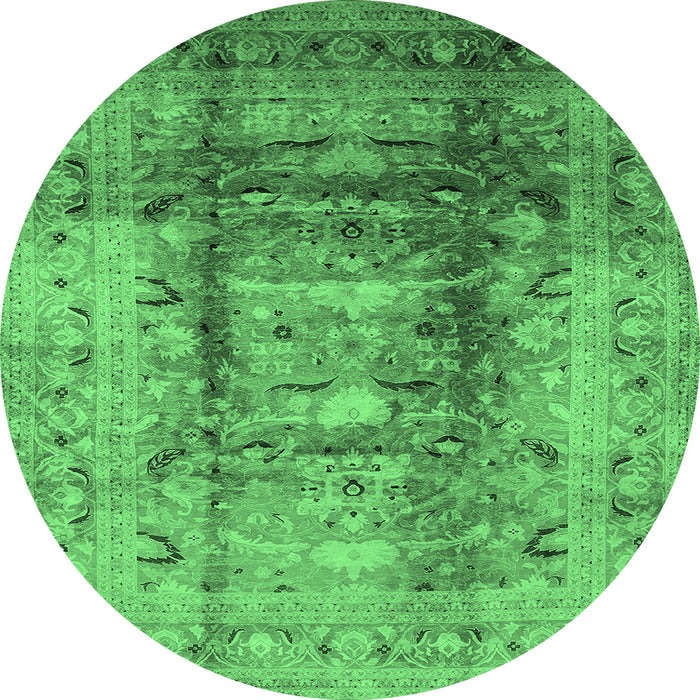 Round Oriental Emerald Green Traditional Rug, urb884emgrn