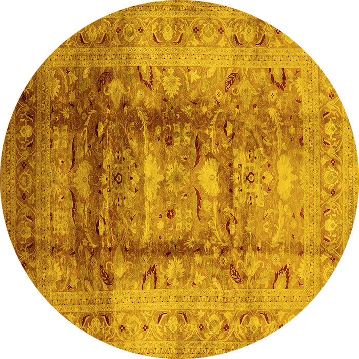 Round Oriental Yellow Traditional Rug, urb884yw