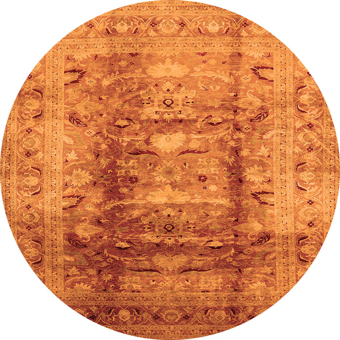 Round Oriental Orange Traditional Rug, urb884org