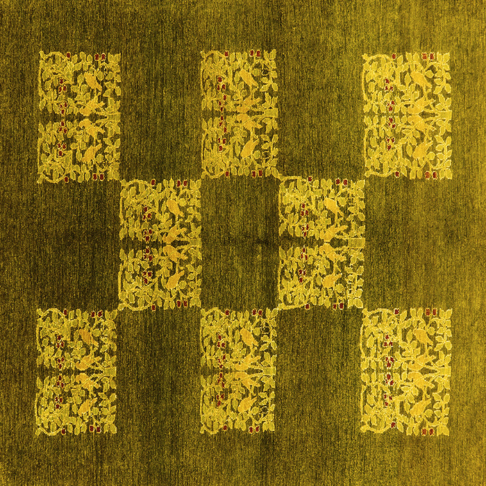 Square Machine Washable Oriental Yellow Industrial Rug, wshurb885yw