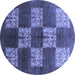 Round Machine Washable Oriental Blue Industrial Rug, wshurb885blu