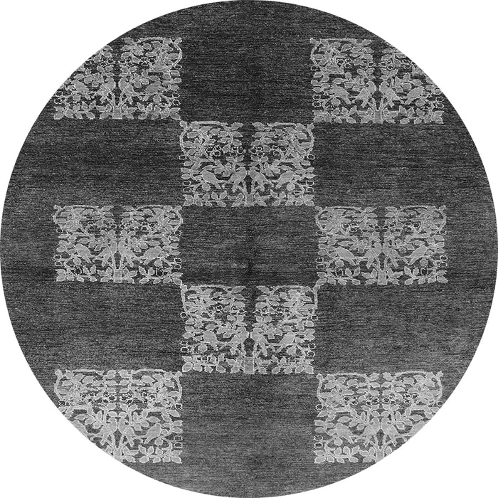 Round Machine Washable Oriental Gray Industrial Rug, wshurb885gry