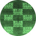 Round Machine Washable Oriental Emerald Green Industrial Area Rugs, wshurb885emgrn