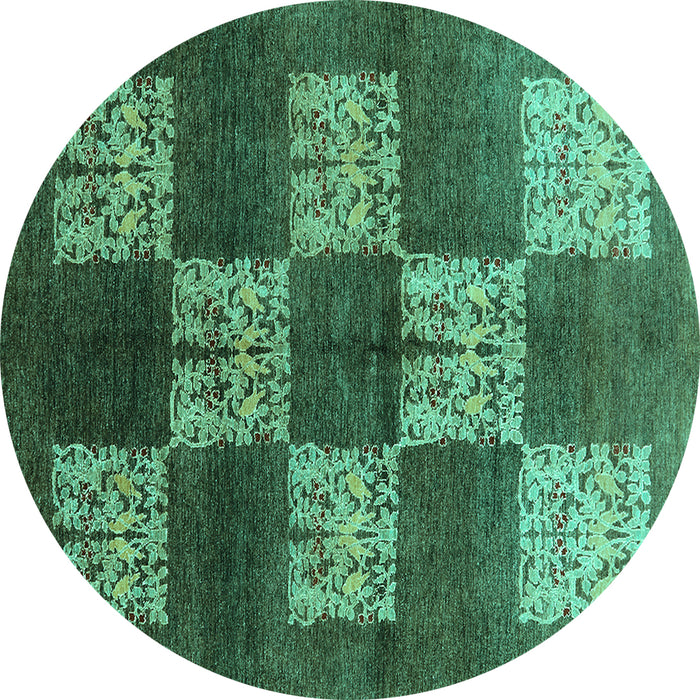 Round Oriental Turquoise Industrial Rug, urb885turq