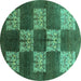 Round Oriental Turquoise Industrial Rug, urb885turq