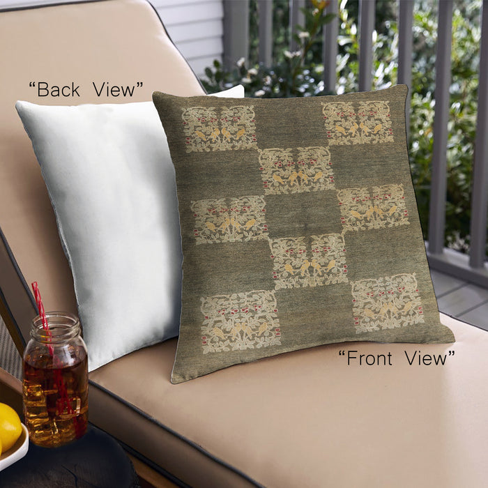 Front View of Mid-Century Modern Urban Square Sepia Brown Throw Pillow, 18 inch by 18 inch, pwurb885