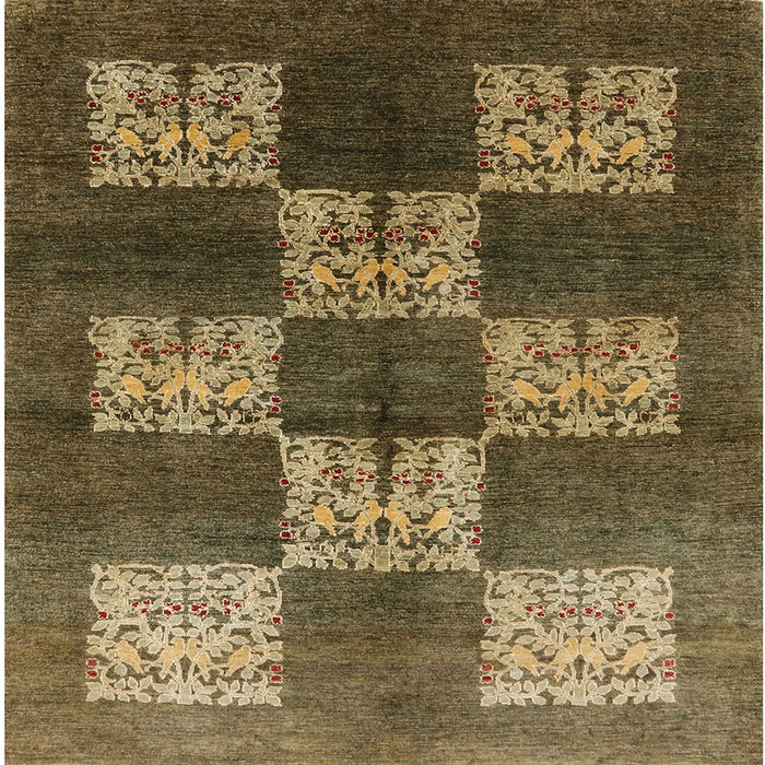 Square Mid-Century Modern Reddish Brown Oriental Rug, urb885