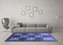 Machine Washable Oriental Blue Industrial Rug in a Living Room, wshurb885blu