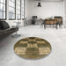 Round Mid-Century Modern Reddish Brown Oriental Rug in a Office, urb885