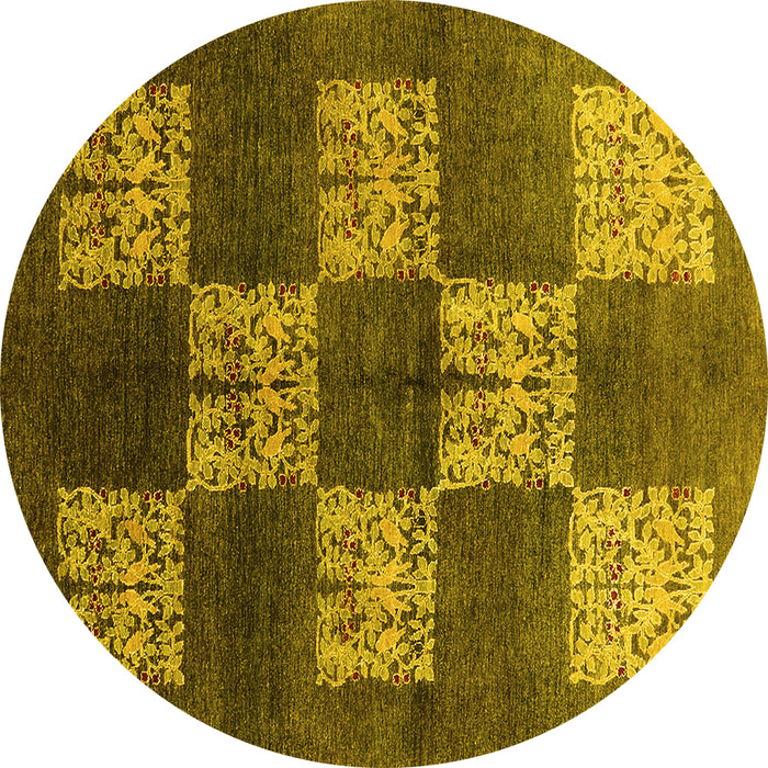 Round Machine Washable Oriental Yellow Industrial Rug, wshurb885yw