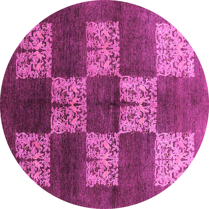 Round Machine Washable Oriental Pink Industrial Rug, wshurb885pnk