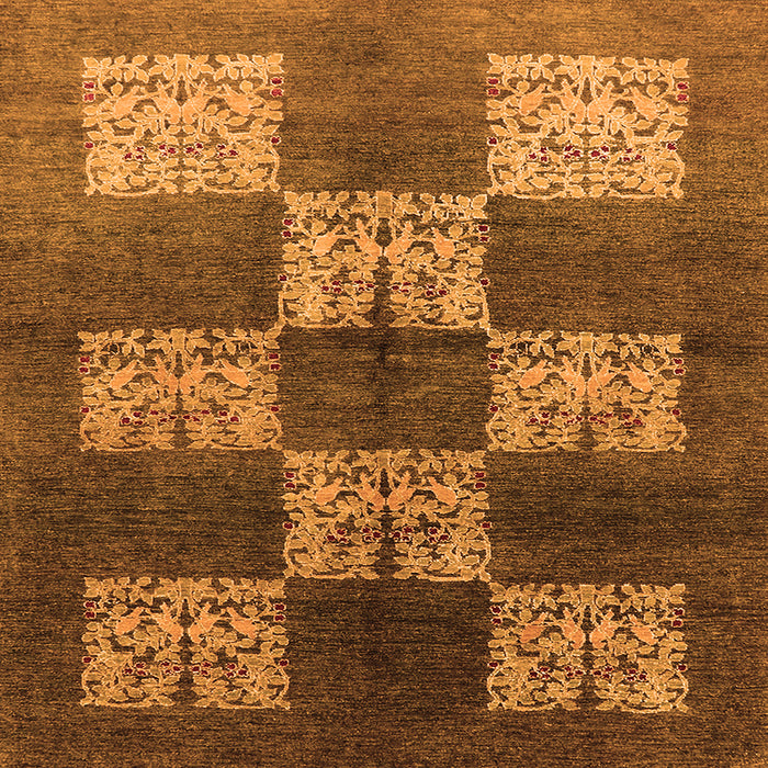Square Machine Washable Oriental Orange Industrial Area Rugs, wshurb885org