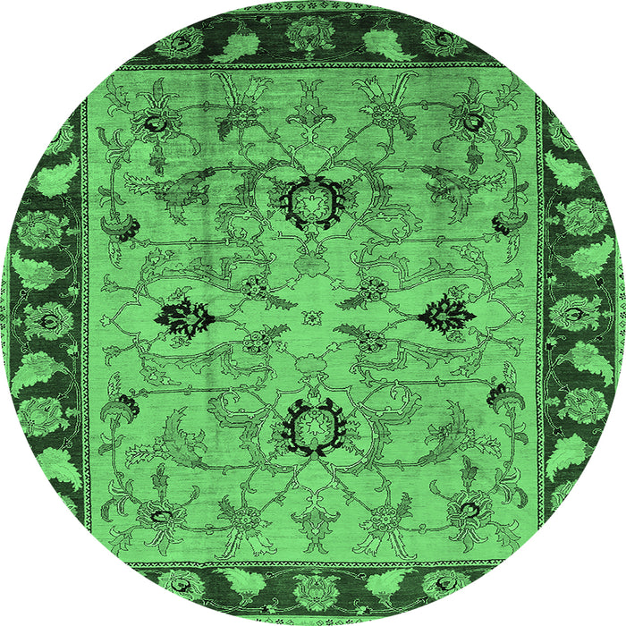 Round Machine Washable Oriental Emerald Green Traditional Area Rugs, wshurb886emgrn