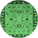 Round Machine Washable Oriental Emerald Green Traditional Area Rugs, wshurb886emgrn